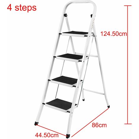 Portable Foldable 4 Step Steel Ladder,Heavy Duty Steel,Non Slip Tread Stepladder Safety Folding Heavy Duty Step Stool,Ideal for Home/Kitchen/Garage 150KG Max Capacity