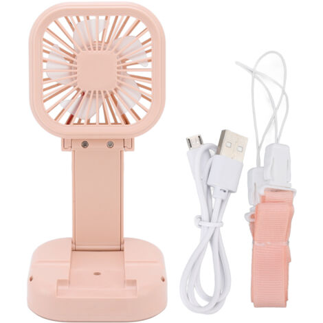 Portable Folding Fan 3 Level Wind Speed USB Powered Rechargeable Rotatable Handheld Desktop Small Fan Pink