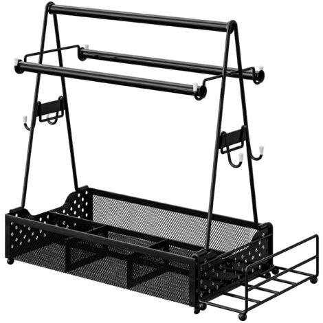 Portable Grill Caddy BBQ Caddy for Outdoor Grill Versatile Kitchen Organizer Rack with Paper Towel Holder Hanging Hooks and Tissue Holder Grilling Accessories for Camping Picnic