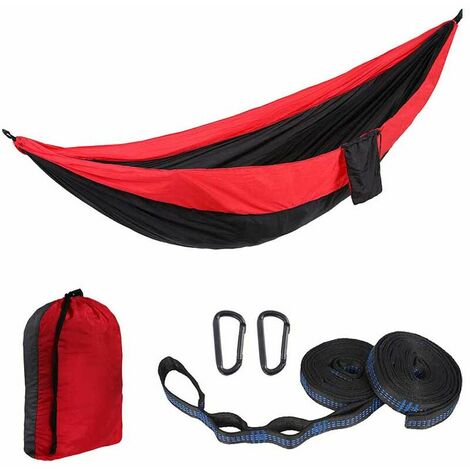 Portable Hammock Single or Double Hammock Camping Accessories for Outdoor, Indoor with Tree Straps -red + black