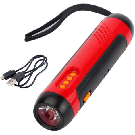 Portable Hand Crank Flashlight with Alarm FM Radio Function 1800mAh LED Generator Flashlight for Home Outdoor Camping Hiking