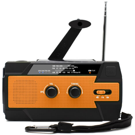 Portable Hand Crank Solar Radio Rechargeable Dynamo Radio with AM/FM/WB Built-in 4000mAh Rechargeable Battery 4 Modes LED Flashlight SOS Alarm for Outdoor Emergency,Orange