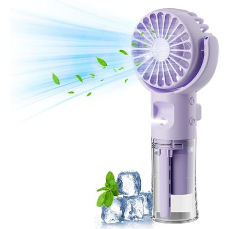 Portable handheld water spray fan, mini fan, small fan, USB rechargeable battery, pocket fan, handheld fan, water spray fan, suitable for travel, office, home, and outdoor use (purple).