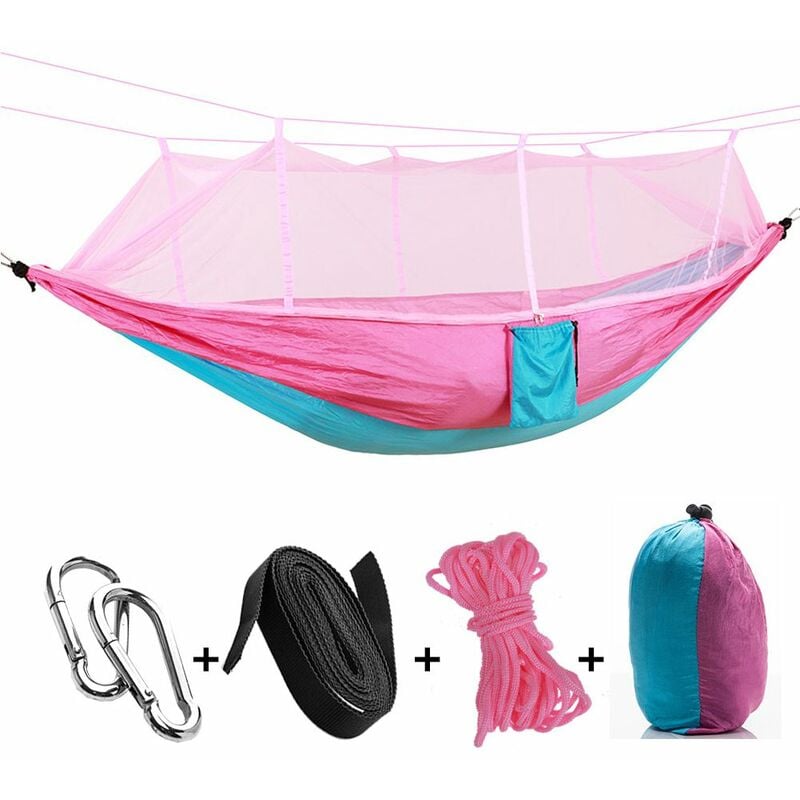 Portable Haute Resistance parachute Tissu Camping Hamac Lit Suspendu Avec Moustiquaire Net dormir Hamac et bleu clair