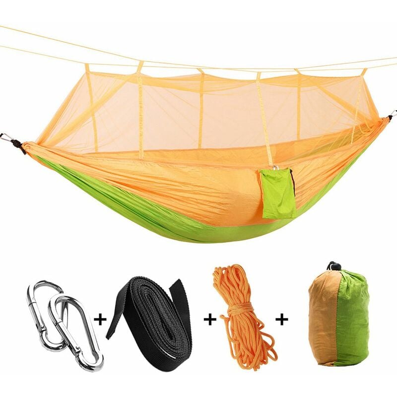 Portable Haute Resistance parachute Tissu Camping Hamac Lit Suspendu Avec Moustiquaire Net dormir Hamac Jaune et vert clair