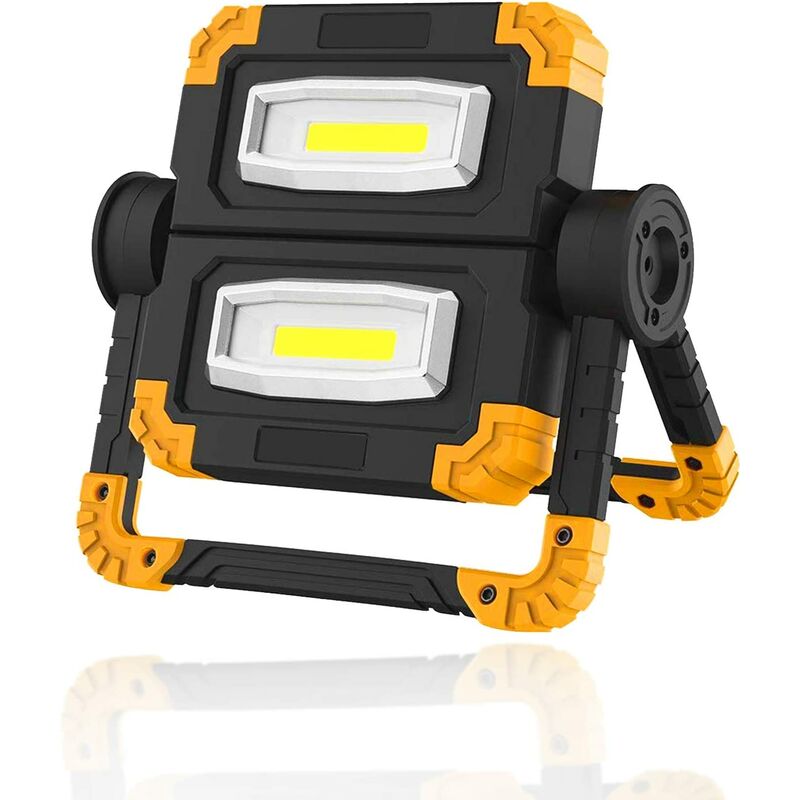 Portable LED Floodlight, IP44 Waterproof 2X10W COB Work Light, 3 Brightness Modes, 360 ° Rotation, For Camping, Hiking, Car Repair, Outdoor Light