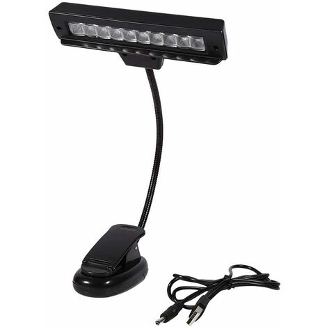 Portable LED Lampe de Lecture,BR-Vie 10 LED Lumière Clip avec Support AC 110V 220V pour Lecteur, Bureau, Travail, Livre(câble USB Inclus)(Noir)