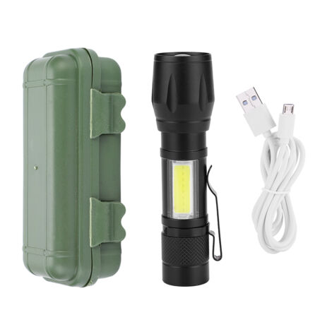 Portable Lightweight USB Rechargeable LED Flashlight COB Lamp Torch Flash