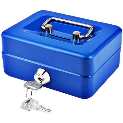 Portable Metal Money Box with Key Lock Double Layer Removable Tray Sturdy Handle