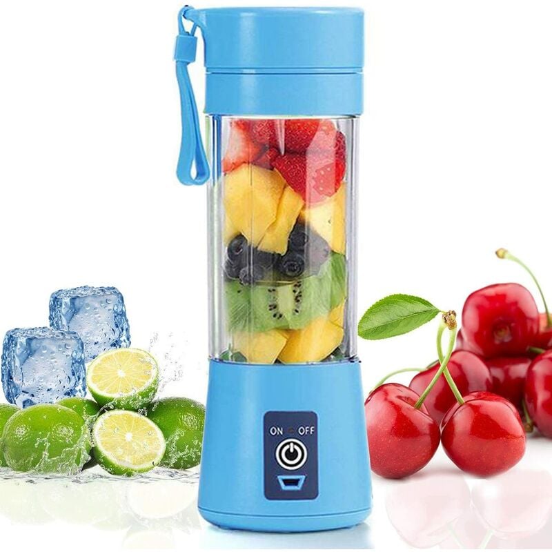 Portable Mini Blender, 380ml usb Rechargeable Electric Fruit Blender, Six Blade Blender (Blue)