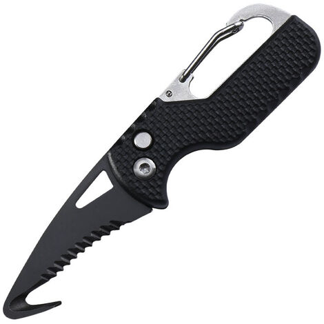 Portable Multifonctionnel Outil Couteau Pliable Dentelé Sharp Express Colis Couteau Porte-clés Avec Crochet Coupe Corde Survie Outil Noir