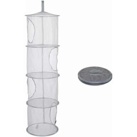 Portable Multifunctional Foldable Hanging Storage Net with 4 Compartments (Grey)