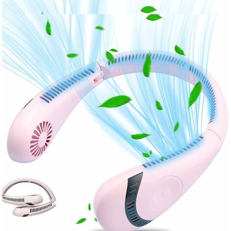 Portable Neck Fan,USB Fan 5000mAh Bladeless Quiet Work 16h Max Person Necklace Neck Fan Cooler Rechargeable 3 Speeds (Folding-light pink)