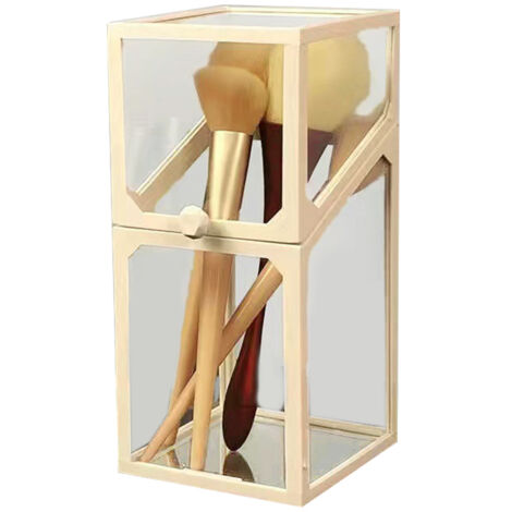 Portable Organisateur de Pinceaux de Maquillage, Boîte de Rangement Imperméable et Anti-Poussière pour Femmes, Format Quadrilatère Blanc