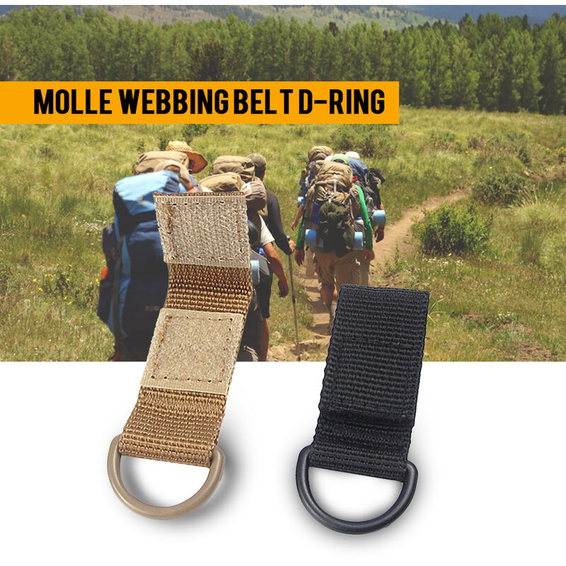 Portable Outdoor Hiking Molle Webbing Belt D-Ring Camping Backpack Keychain Buckle Hook Clasp Carabiners,model:Tan