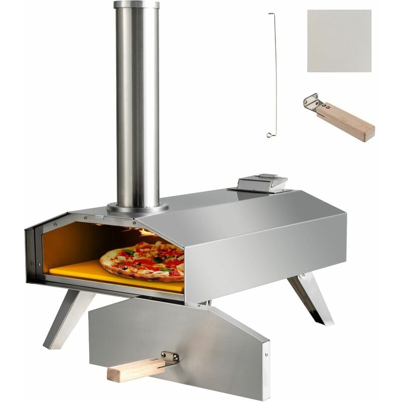 Costway - Portable Outdoor Pizza Oven Wood Pellet Fired Stainless Steel Pizza Maker Picnic