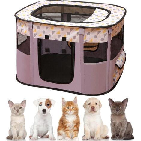 Portable Parc pour Chien, Parc Chaton Pliable 70 x 55 x 40 cm, Tente pour Chat Respirante d’Intérieur/Extérieur avec Sac de Transport
