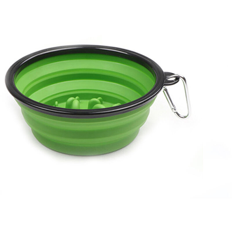 Portable Pet Cat Dog Bowl silicone Pliable lente alimentation bol, avec crochet, Pliable Puppy Chien Cup Feeder eau, S, vert