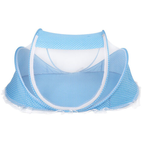 Portable Pliable Moustiquaire Anti Bug Berceau Tente avec Matelas Oreiller pour Bébé Nourrisson Bleu