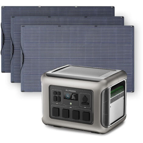 Portable Power Station, Solar Generator 2016Wh LiFePO4 with 3Pcs 100W Flexible Monocrystalline Solar Panel for RV, Home Backup, Emergency, Outdoor Camping Allpowers R2500