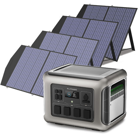 Portable Power Station Solar Generator 2016Wh LiFePO4 with 4Pcs 100W Solar Panel for RV, Home Backup, Emergency, Outdoor Camping Allpowers R2500