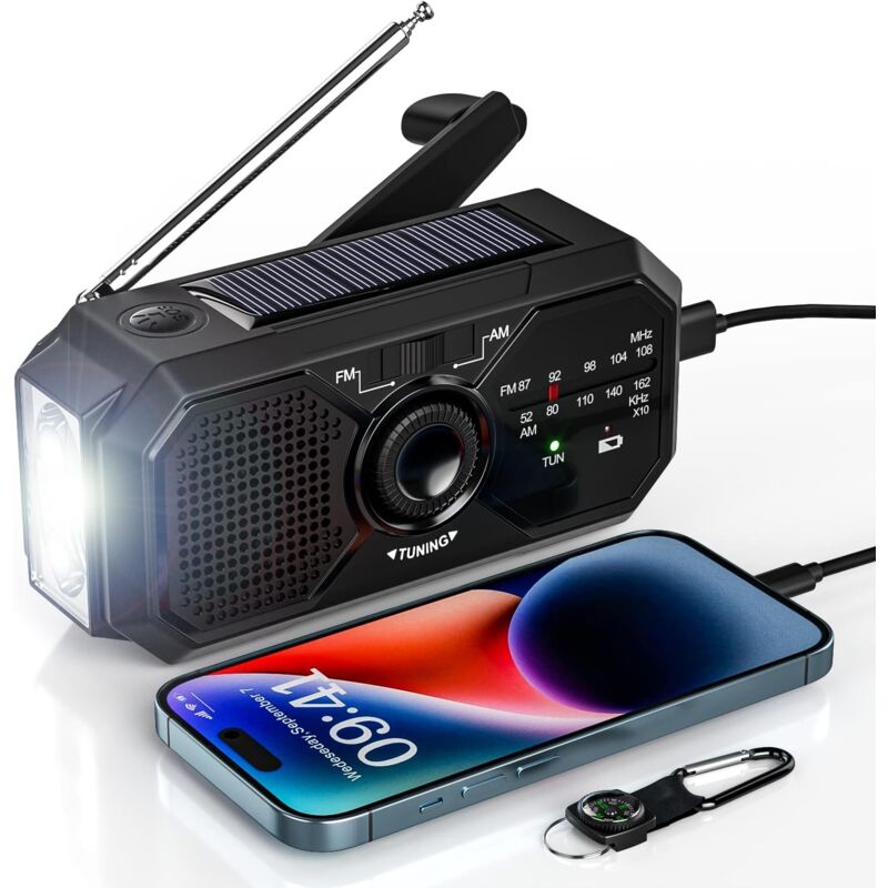Csparkv - Portable Radio Hand Crank Solar Radio Survival am/fm Dynamo Radio usb-c 2500mAh Rechargeable with led Flashlight sos Alarm Compass Small