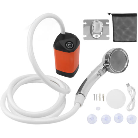 Portable Shower Camping Shower 3 Gears Adjustable Outdoor Camp Shower Pump Electric Rechargeable Portable Camping Shower Orange