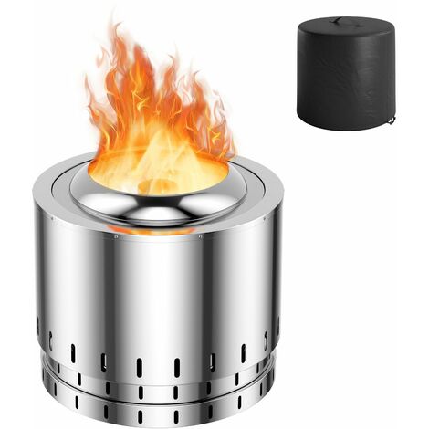 Portable Smokeless Fire Pit Stainless Steel Wood Burning Firepit w/ Rain Cover