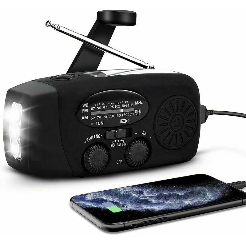 Portable Solar Radio, 2000mAh Hand Crank Self Powered AM/FM/NOAA Radio, Weather Radio Emergency Device with Flashlight and Phone Charger,