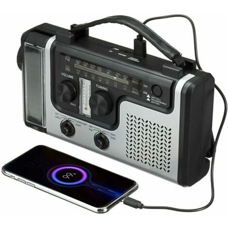 Portable Solar Radio, Hand Crank Self Powered AM/FM/SW1/SW2 Radio, Dynamo Weather Radio Emergency Device with 4-LED Flashlight and Phone Charger for Hiking Camping