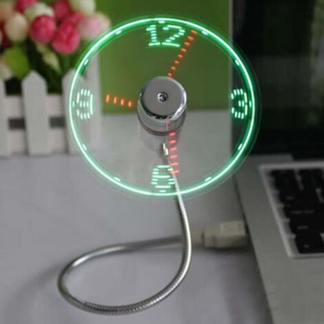 Portable Souple USB Horloge Ventilateur Avec Lumière LED Affichage Temps Réel Pour PC Portable en Alliage