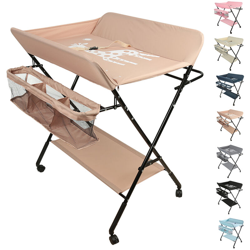 Aqrau Portable Table à Langer Pliable pour Bébé, Table à Langer avec Panier de Rangement à Côté, Hauteur Réglable, Nouveaux-Nés Design Ergonomique,