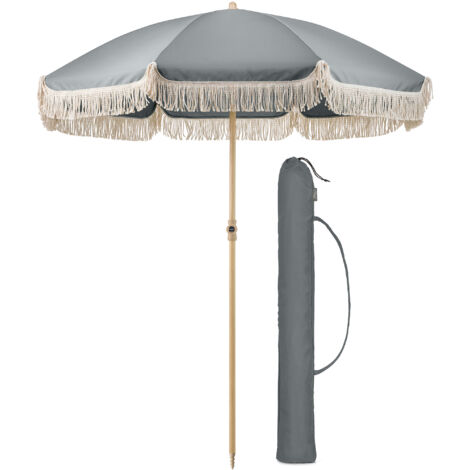 Portable Tassel Parasol with Tilt - Grey Plain