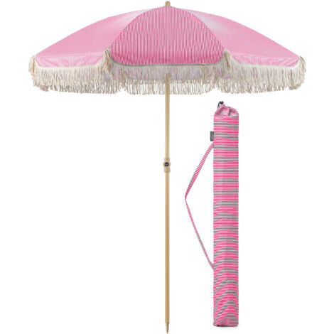 Portable Tassel Parasol with Tilt - Pink Stripes