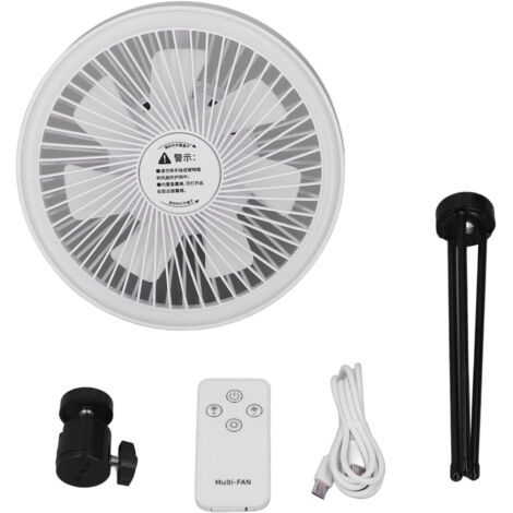 Portable Tripod Stand Fan USB Rechargeable Camping Hanging Fan with LED Light for Tent Outdoor Activities