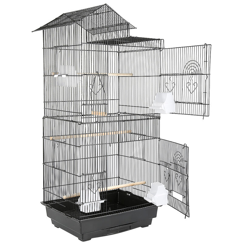 Volière Cage à oiseaux,Portable Volière Cage de fer,46×35.5×99cm, Noir