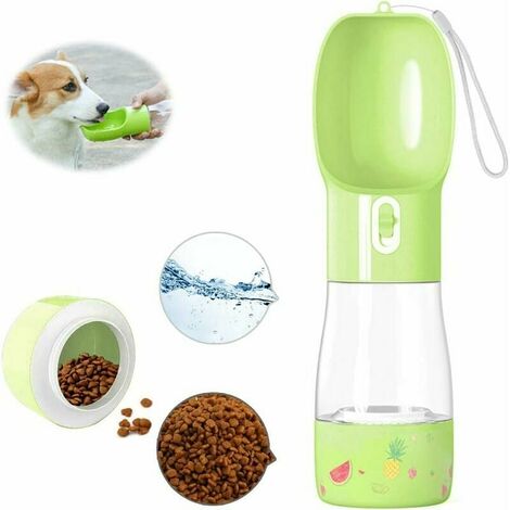 Portable Voyage Bouteille Chien Chat,Gourde pour Chien Portable,Distributeurs d'eau pour Chiens,Mangeoire pour Animaux de Compagnie Voyage,2 en 1 Bouteille d'eau Chien (Vert)-