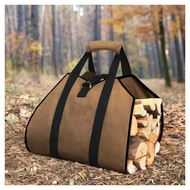 Portable Wet Wax Canvas Firewood Bag, Waterproof Firewood Storage Bag-Khaki-2pcs
