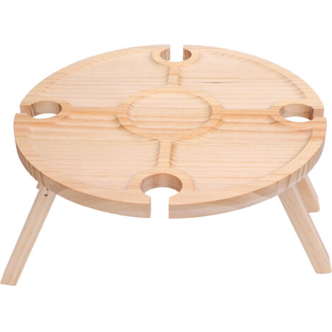 Portable Wine Picnic Table with 4 Wine Glasses Holder Lightweight Snack Tray Foldable Wine Tray for Party Camping Beach