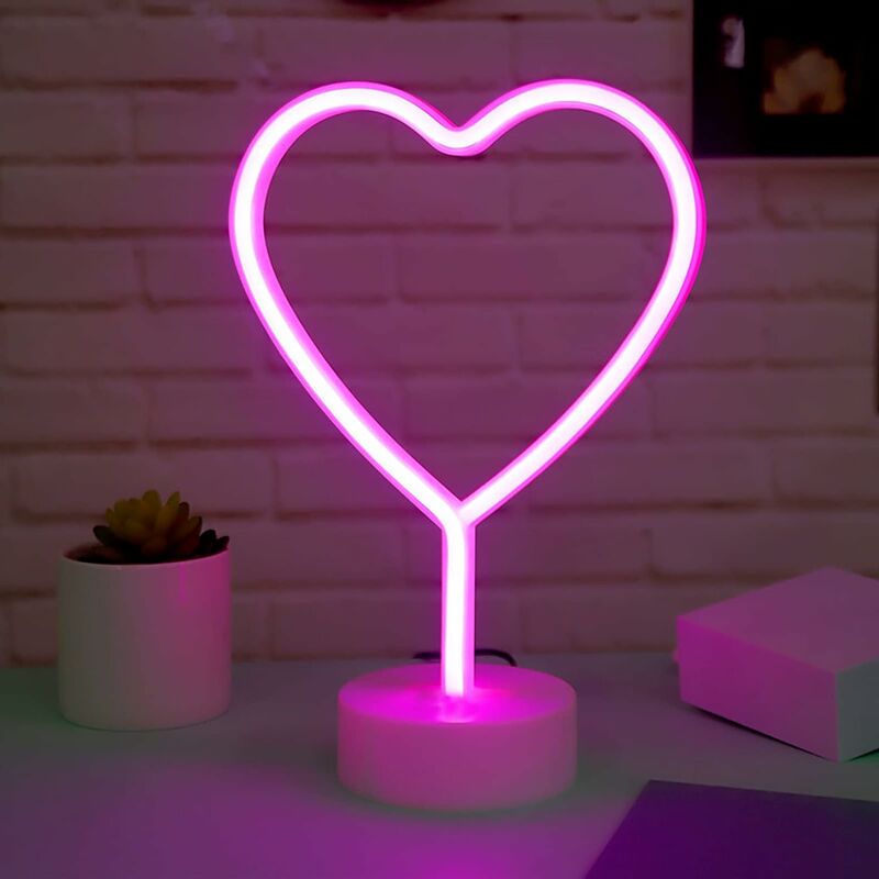 Image of Fortuneville - Insegna luminosa a led a forma di cuore, Luce notturna al neon, Luce decorativa per insegna al neon USB/batteria, Decorazione da