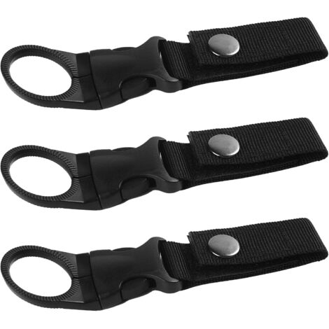 Portabotellas de 3 piezas, portabotellas portátil con asa para colgar, cinturón para botellas para exteriores, mosquetón de cincha de nailon para acampar, montañismo y senderismo (negro)