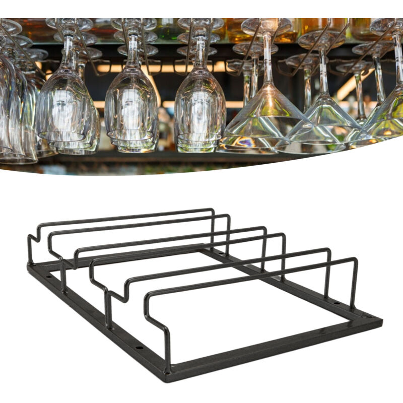 Portabotellas, estante para copas de vino al revés de hierro, estante para copas de vino colgante de estilo europeo debajo del gabinete, negro