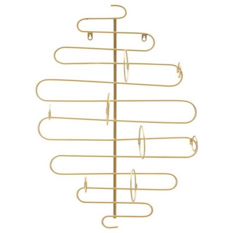 Portabottiglie da parete struttura in metallo color oro con 4 ripiani per interni
