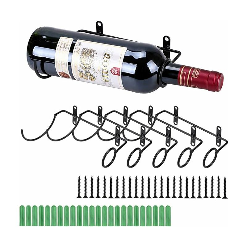 Image of Portabottiglie di vino in ferro a parete Bottiglie di liquori per vino rosso Appese a cremagliera in metallo 6 pezzi Bocca della bottiglia a destra
