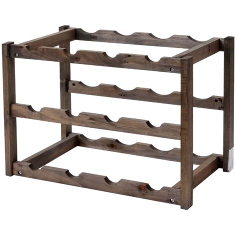 Portabottiglie HHG-578 legno impilabile 3 ripiani 30x42x26cm, 3 pezzi