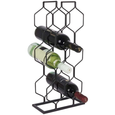 PORTABOTTIGLIE IN METALLO NERO PER 8 BOTTIGLIE, RIPIANO PER ALCOLICI 48 CM