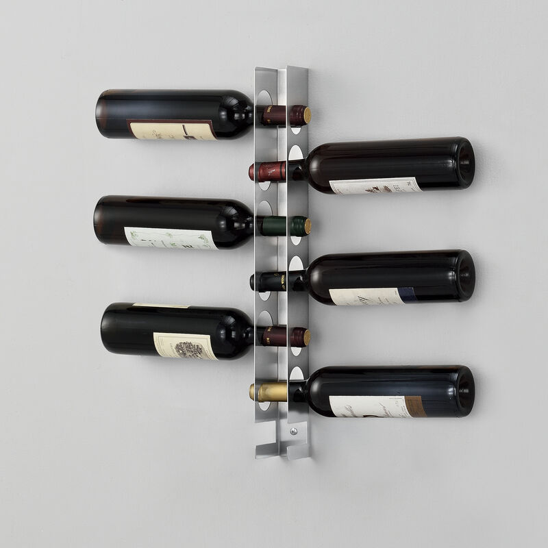 Image of Portabottiglie Pensile da Vino 55 x 5 x 7 cm Supporto in Acciaio per 6 Bottiglie Cantinetta da Parete in Metallo Scaffale per Bottiglie da Vino