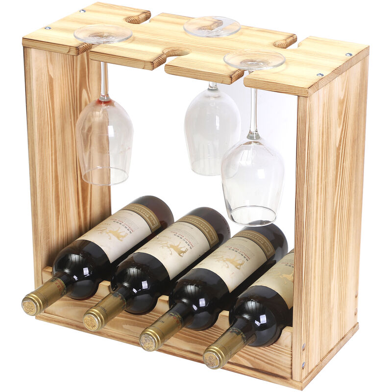 Image of Haloyo - Portabottiglie per Vino in Legno naturale , Scaffale per 4 Bottiglie di Vino, Cantinetta Porta Vino, 401840cm Portabottiglie per 4 bottiglie