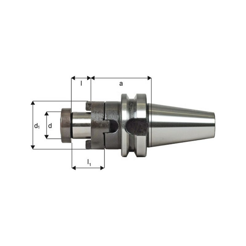 

Portabrocas , DIN JISB 6339 (MAS-BT), d : 32 mm, MAS-BT 40, a 60 mm, l : 24 mm, l1 : 38 mm, d1 : 58 mm