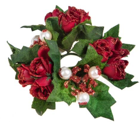 Portacandela decorativo con rose e perle per decorazioni natalizie